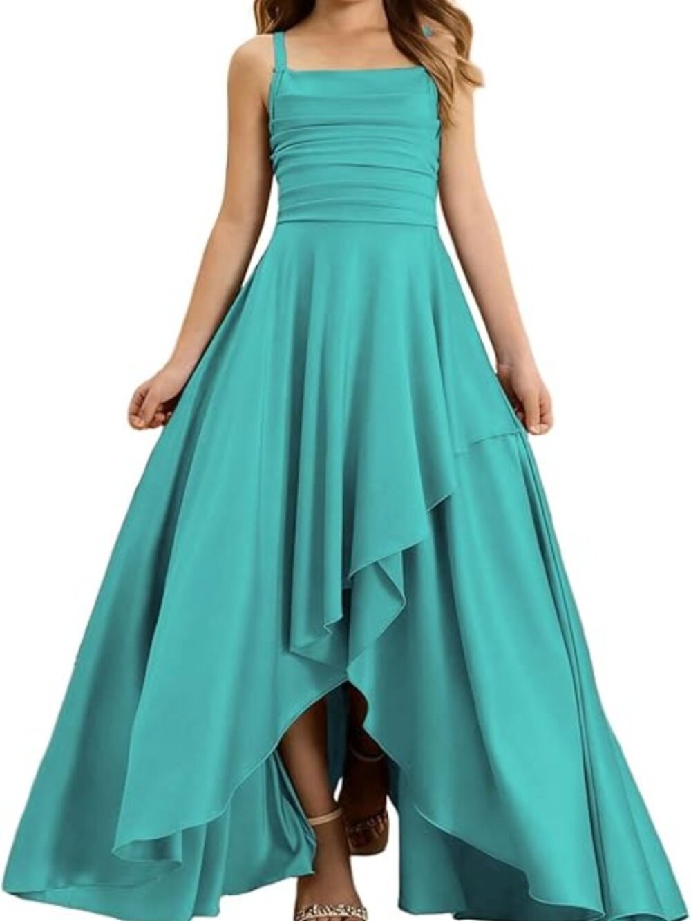 Spaghetti Straps Silk Satin Formal Girl Turquoise Dress Size 12